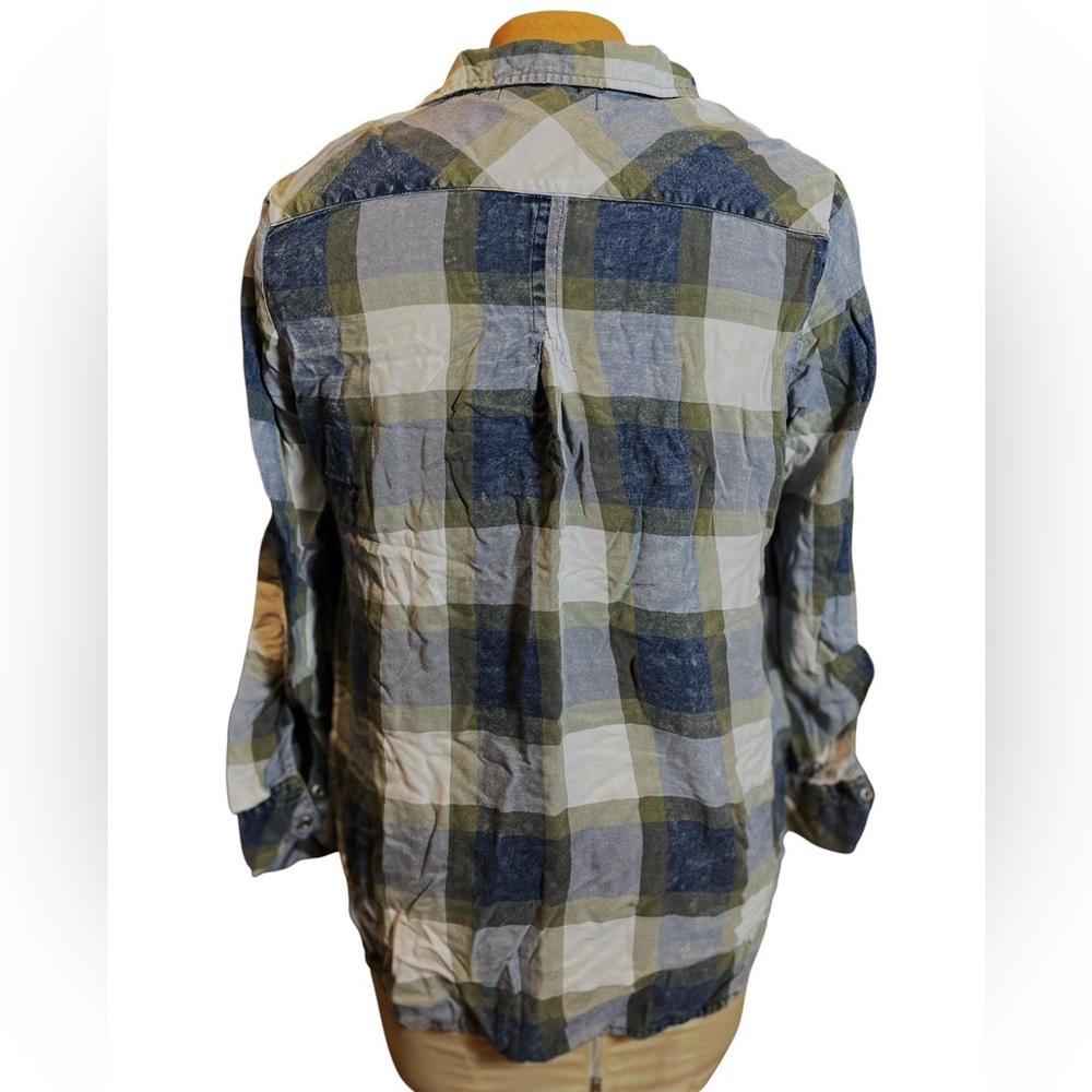 Blue and Green Plaid button down top shirt by Billy T Size L large - Picture 2 of 9